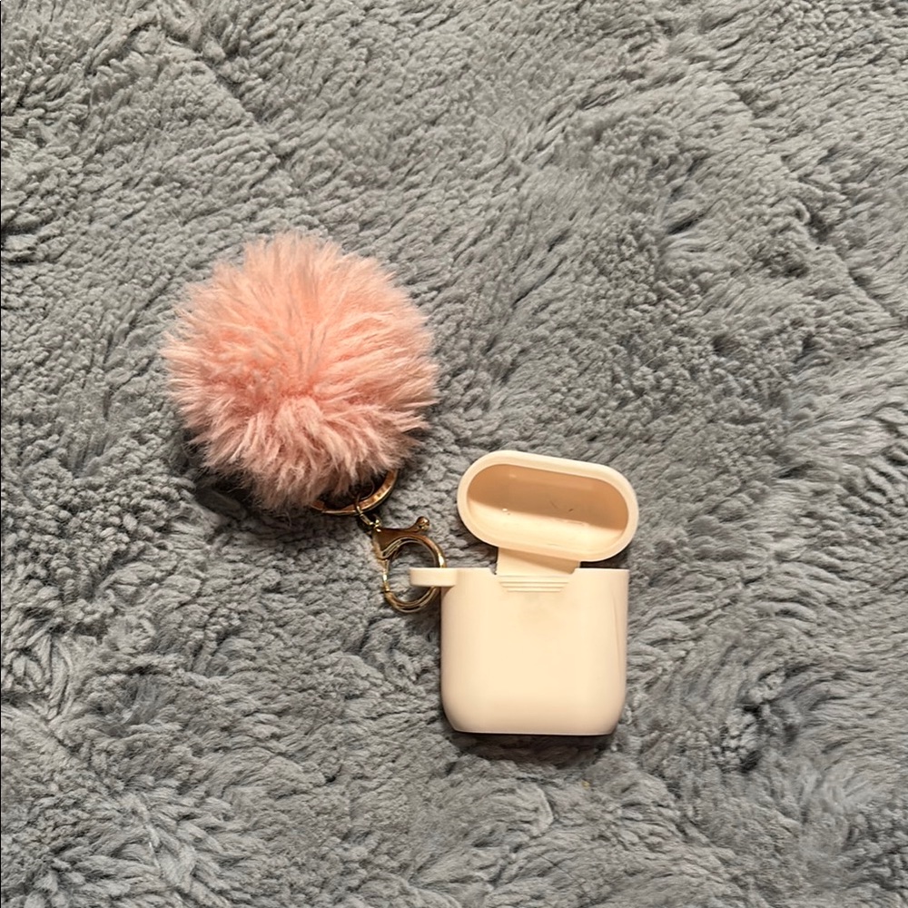 Fluffy Pink Pom Pom Keychain with White Case